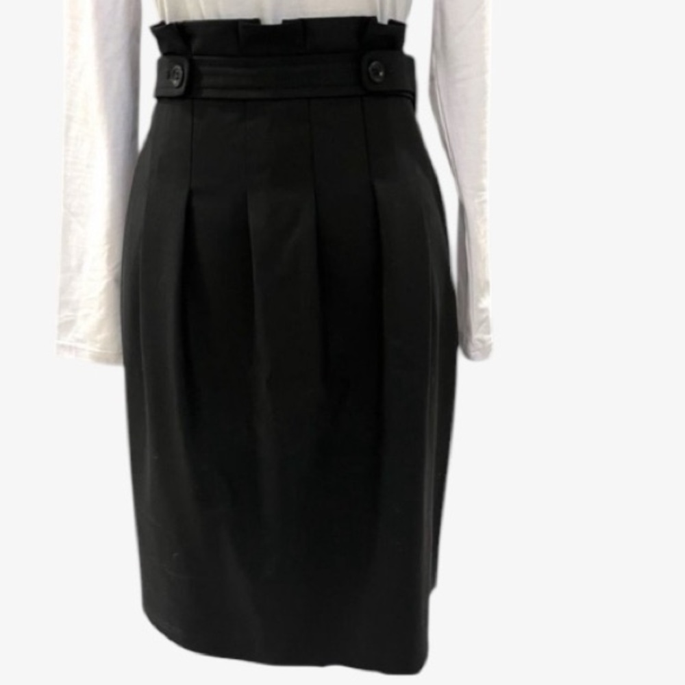 BCBGMAXAZRIA Stella High Waisted Pleated Wool Blend Pencil Skirt Size 8 Black
